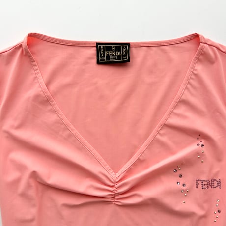 FENDI pink rhinestone gathered tops