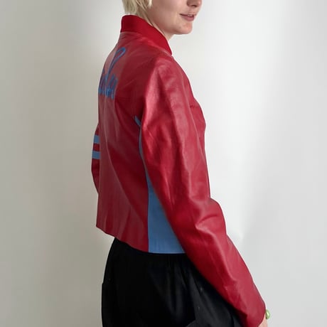 made in Italy / red×blue real leather blouson