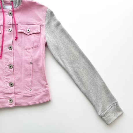 MOSCHINO pink denim lame hoodie jacket