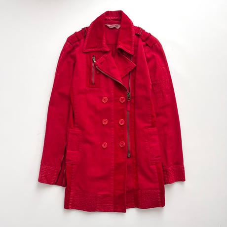 red zip designed trench coat