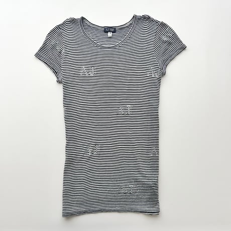 ARMANI black×white pinstriped logo T-shirts