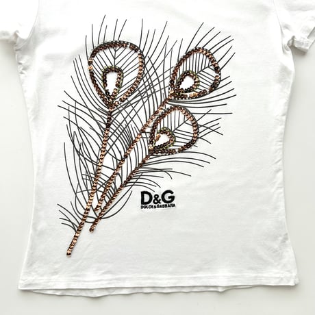 D&G white sequins logo T-shirts