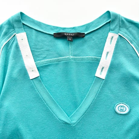 GUCCI blue logo v neck tops