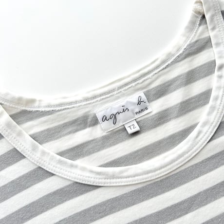 agnes b. gray×white striped T-shirts