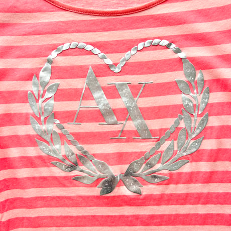 ARMANI pink striped silver logo T-shirt