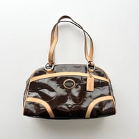 coach brown enamel leather shoulder bag