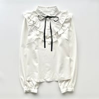 white black ribbon frill blouse shirt