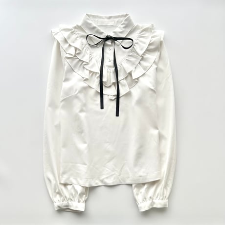 white black ribbon frill blouse shirt
