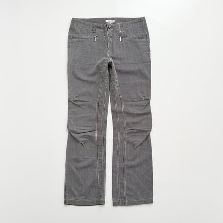 navy pinstriped zip cargo pants