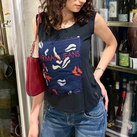 ARMANI black logo patch tops