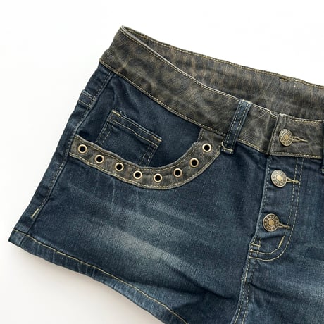 leopard vis denim short pants