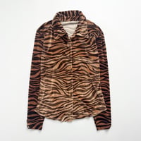 brown tiger striped velour shirt