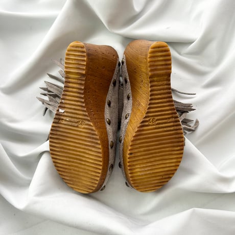 greige suede fringe mule 23.5cm