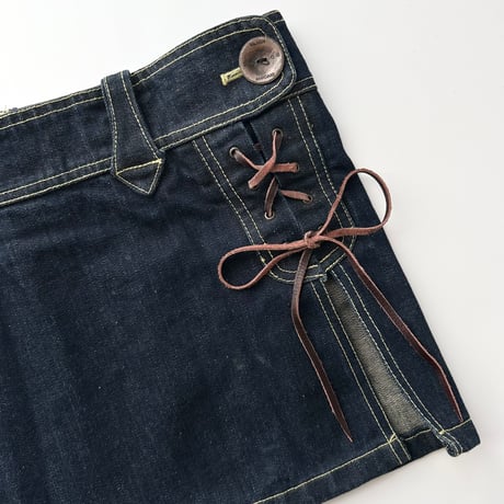 indigo denim lace up slit mini skirt