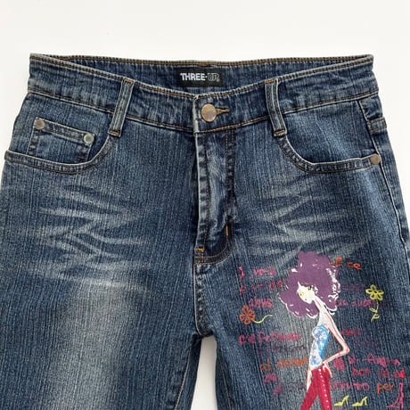 printed flare denim pants