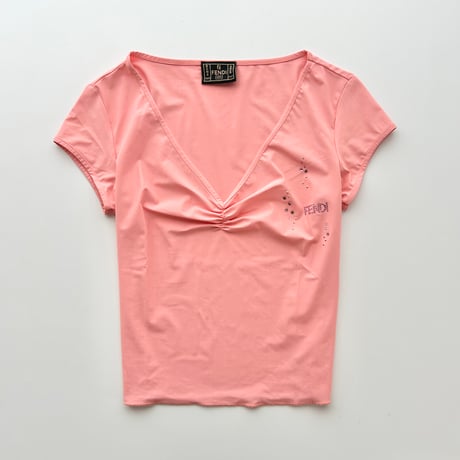 FENDI pink rhinestone gathered tops