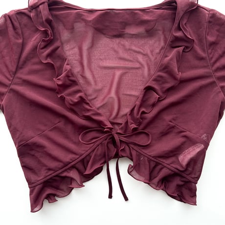 bordeaux frill sheer bolero cardigan