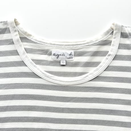 agnes b. gray×white striped T-shirts