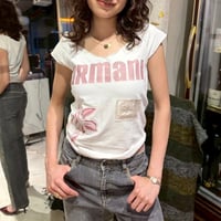 ARMANI white×pink patch frill T-shirts
