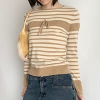 courreges beige×white striped ribbon knit