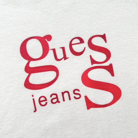 GUESS white×red logo printed tops