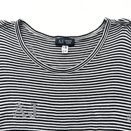 ARMANI black×white pinstriped logo T-shirts