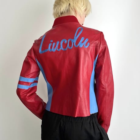 made in Italy / red×blue real leather blouson