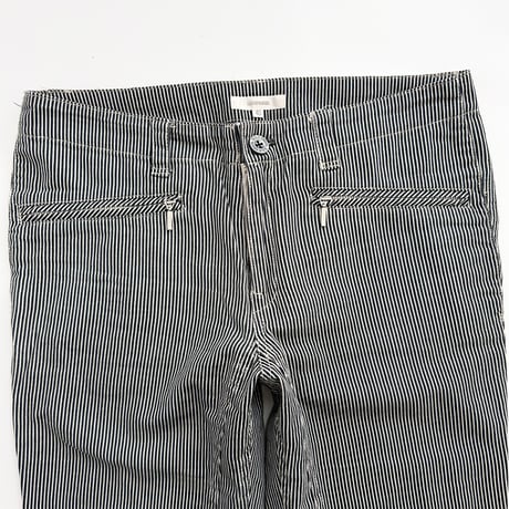 navy pinstriped zip cargo pants
