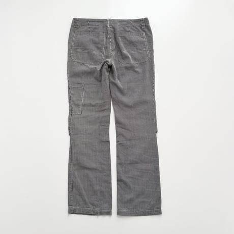 navy pinstriped zip cargo pants