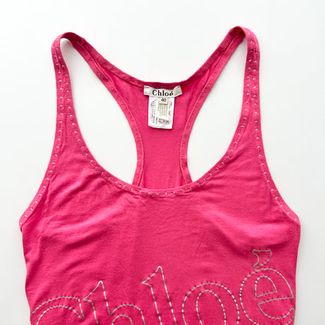 Chloe pink logo printed tank top