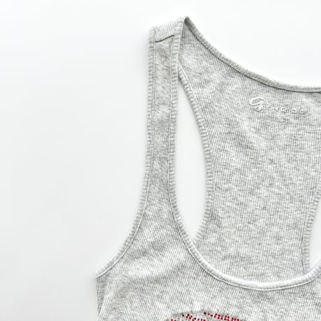 GUESS gray rhinestone logo rib tank top