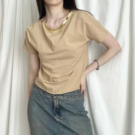 DKNY beige sequins designed half sleeve tops