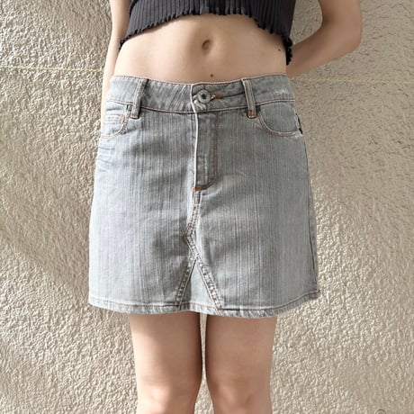 gray denim back designed mini skirt
