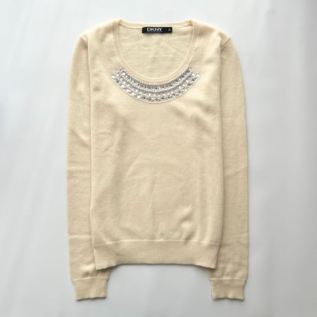 DKNY ivory rhinestone knit