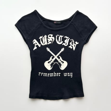 black×white printed rib T-shirts