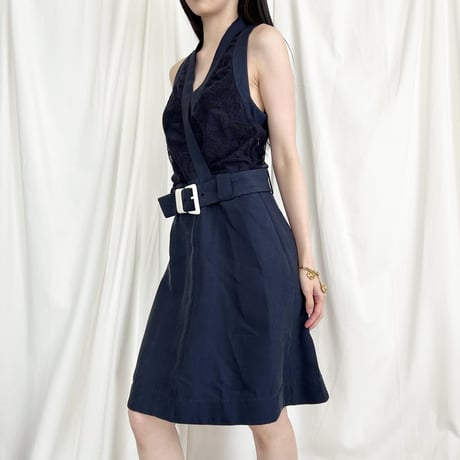 VIKTOR&ROLF navy lace belt designed dress