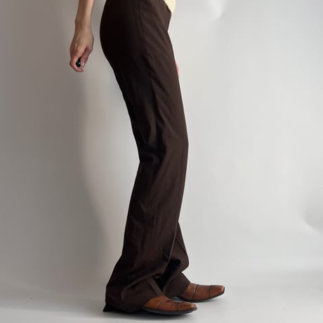 brown stitch designed straight pants
