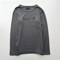 agnes b. charcoal gray logo printed tops