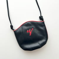 navy×red leather shoulder bag