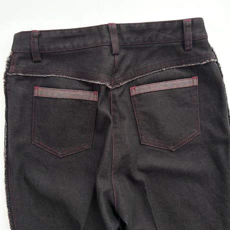pink stitch fringe denim pants