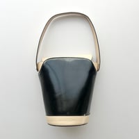 Ferragamo black×beige enamel leather bucket bag