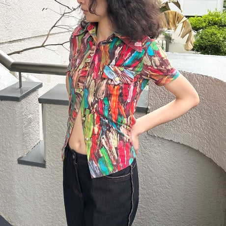 multi color paint short sleeve shirt