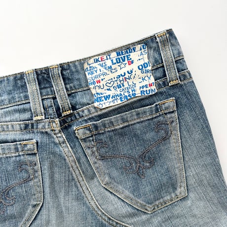 back tag blue denim mini skirt