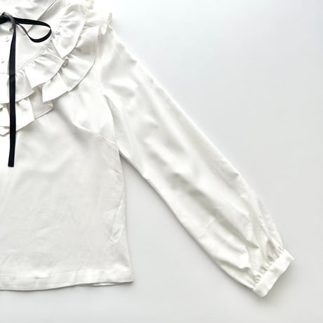 white black ribbon frill blouse shirt