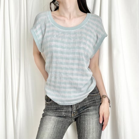 DIESEL blue striped logo tops