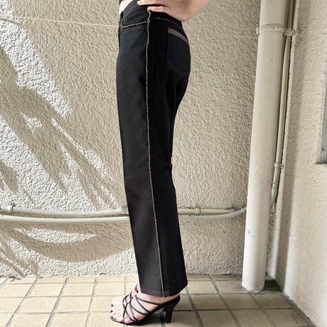 pink stitch fringe denim pants