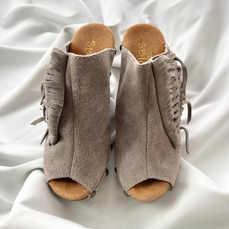 greige suede fringe mule 23.5cm