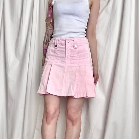 courreges pink corduroy pleats mini skirt