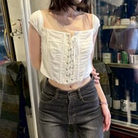 GUESS white lace up cropped blouse
