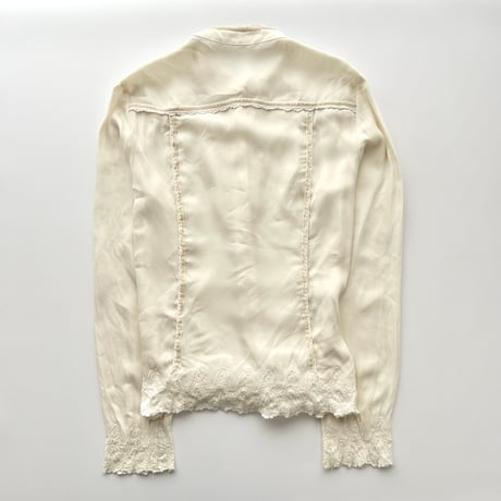 Calvin Klein ivory lace pearl blouse